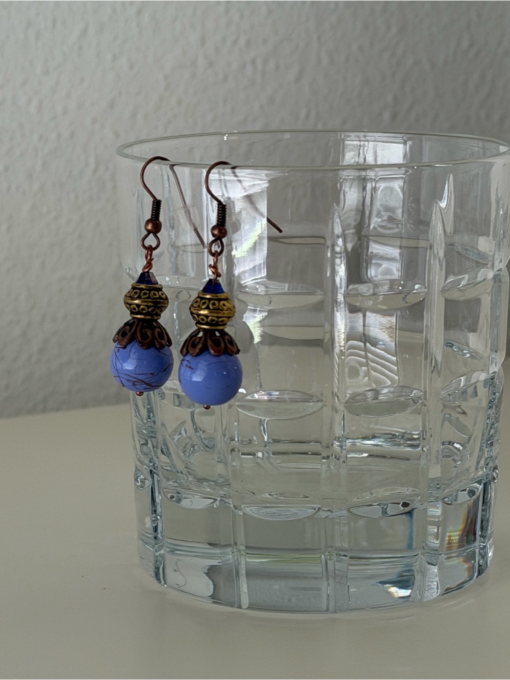 Lavender Drop Earrings with Antique Brass Accents.